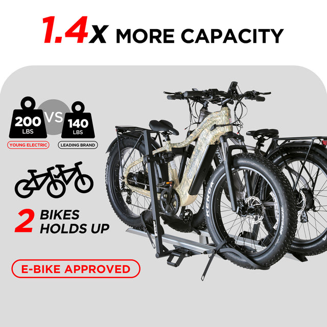 2-Bike Hitch E-Bike Rack, Easy Fold and Tilt, Silver Color