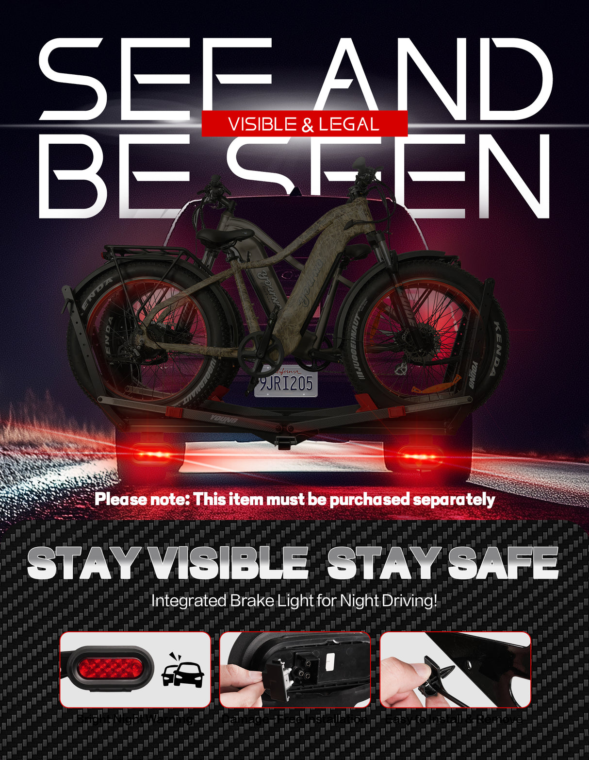 200lbs Capacity Tire-Clamp E-bike Rack with Ramp