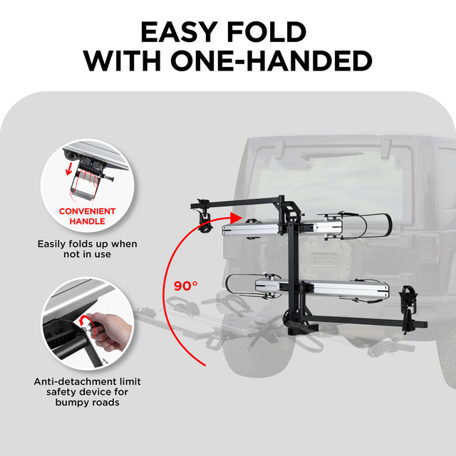2-Bike Hitch E-Bike Rack, Easy Fold and Tilt, Silver Color