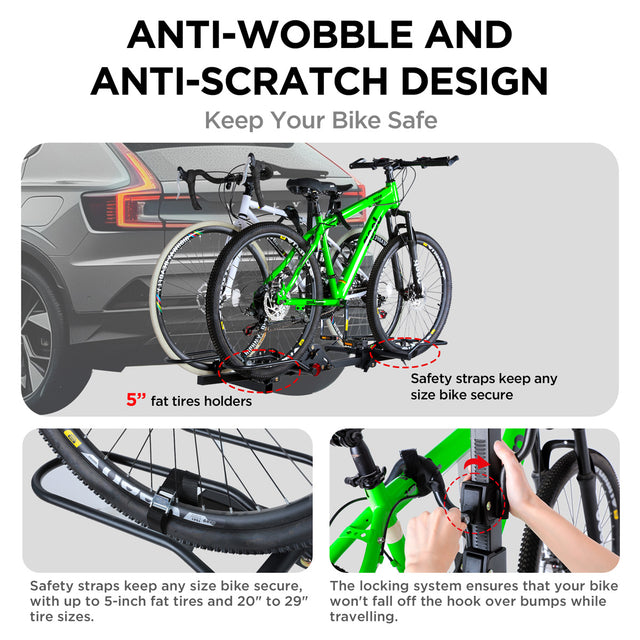 2-Bike Hitch Rack with Bike Lock, Foldable