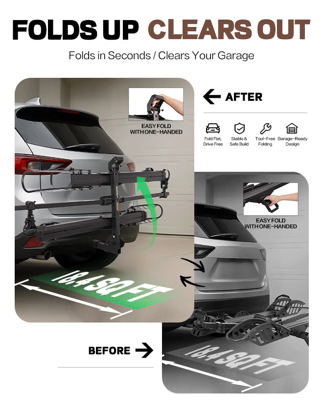 2-Bike Hitch E-Bike Rack, Easy Fold and Tilt, Heavy Duty