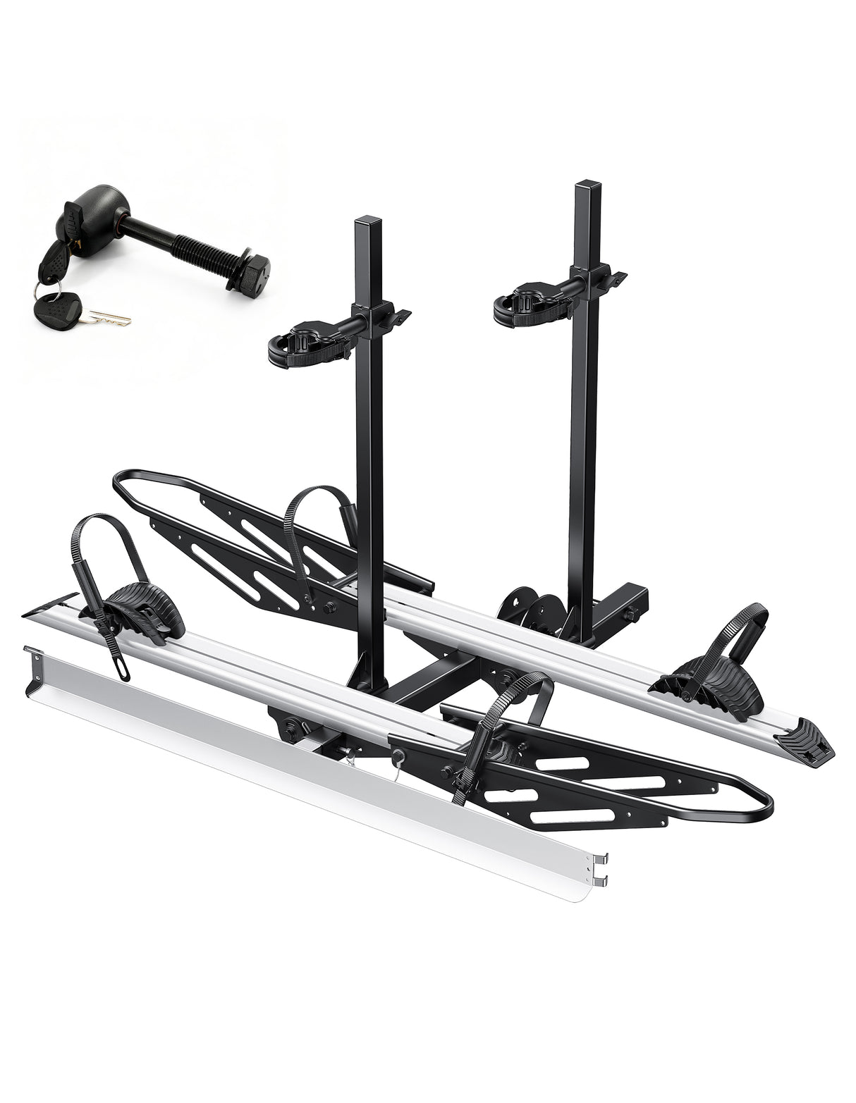 2-Bike Hitch E-Bike Rack with Ramp, Foldable with Lock