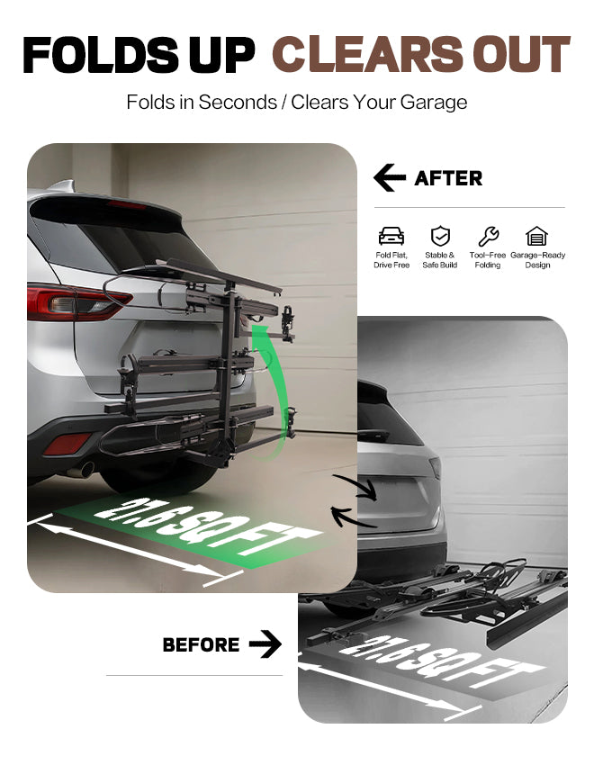 3-Bike Hitch E-Bike Rack with Ramp, Foldable