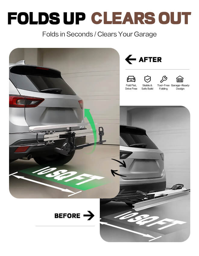 Single Hitch E-Bike Rack with Ramp, Foldable with Lock