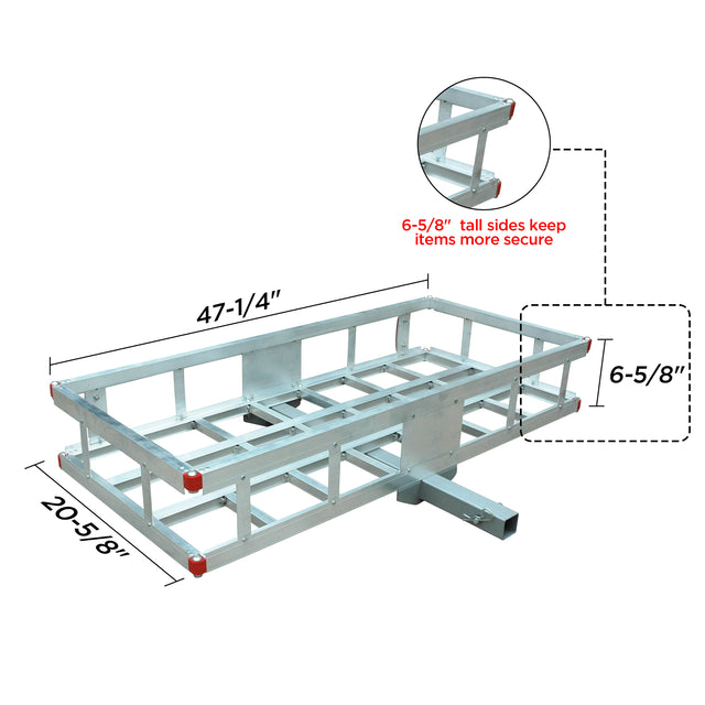 500lb Heavy-Duty Aluminum Cargo Carrier, 2 Inch Receiver Luggage Basket with Reflectors, Rust-Resistant and Wide Compatibility