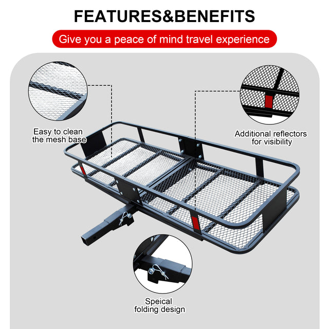 500 LB Foldable Hitch Cargo Carrier, Heavy Duty Luggage Basket, 60'' x 20'', Fits 2'' Receiver