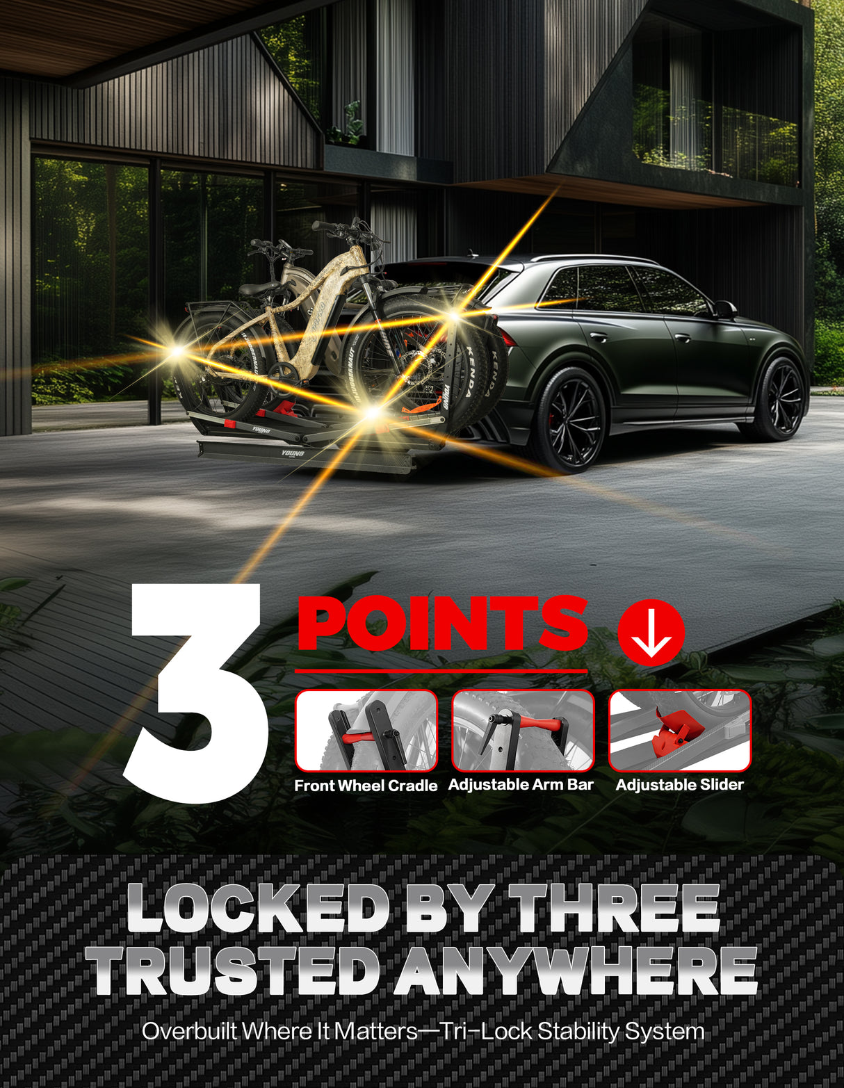 200lbs Capacity Tire-Clamp E-bike Rack with Ramp