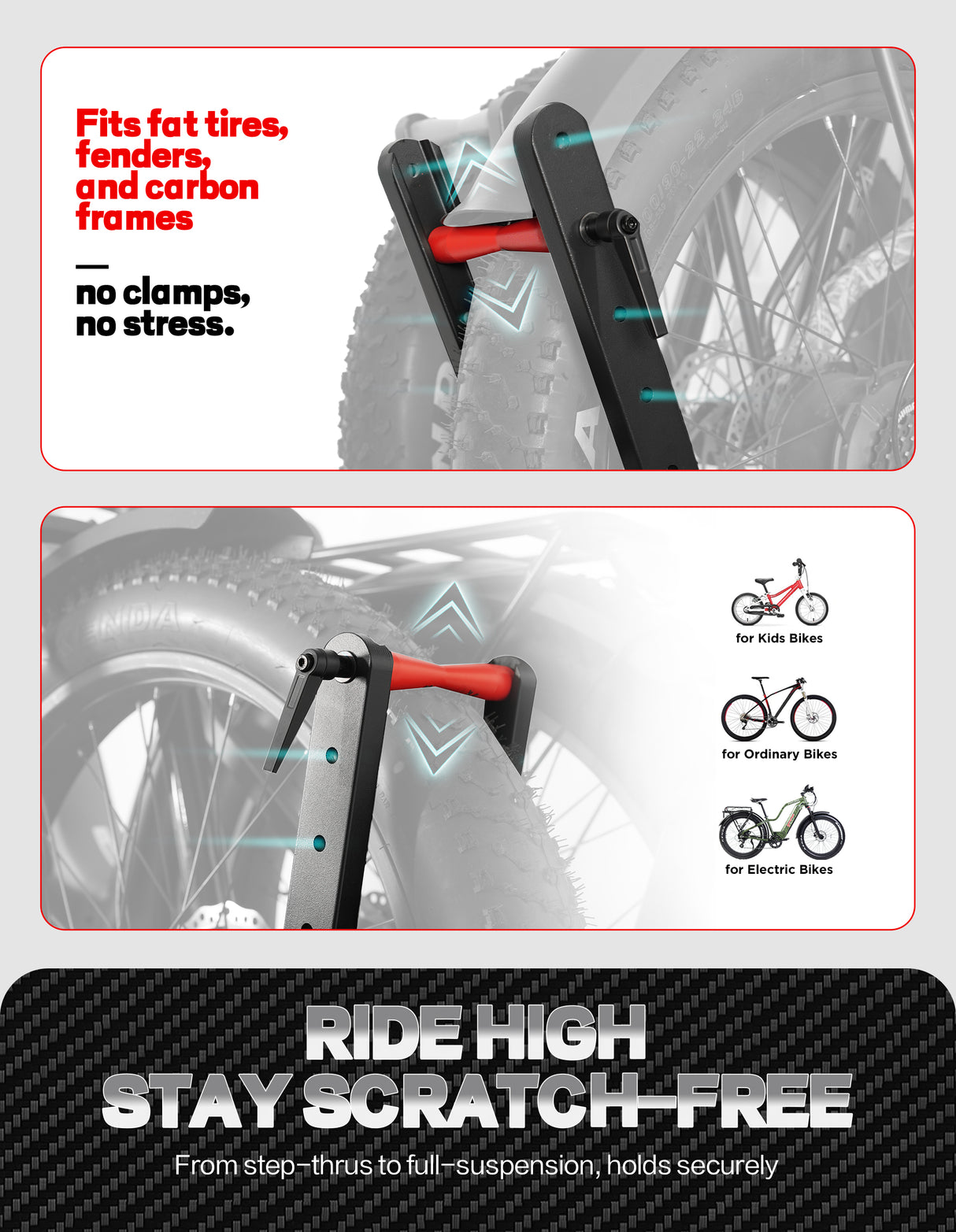 200lbs Capacity Tire-Clamp E-bike Rack with Ramp