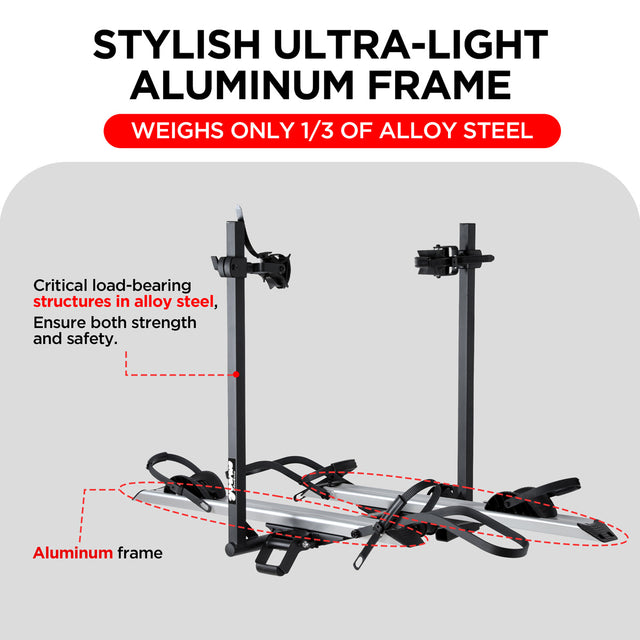 2-Bike Hitch E-Bike Rack, Easy Fold and Tilt, Silver Color