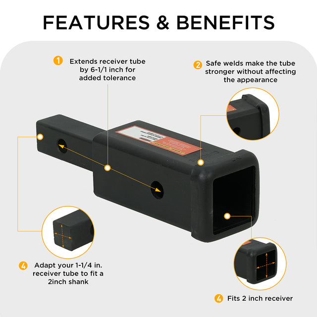1-1/4 to 2 Hitch Adapter, 350 LBS Capacity Hitch Converter, Rust-Resistant