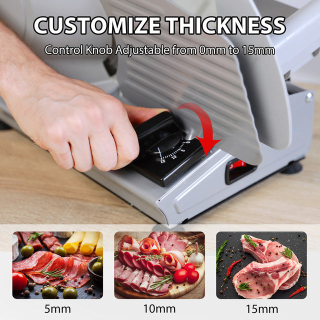 180W Electric Meat Slicer for Home Use, Deli Slicer with 7.5" Blade, Silver, Adjustable Thickness