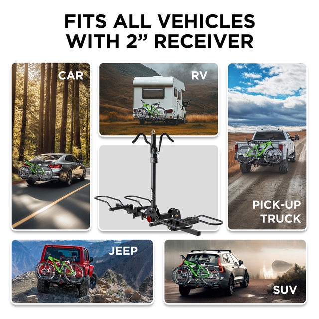 2-Bike Hitch Rack with Bike Lock, Foldable