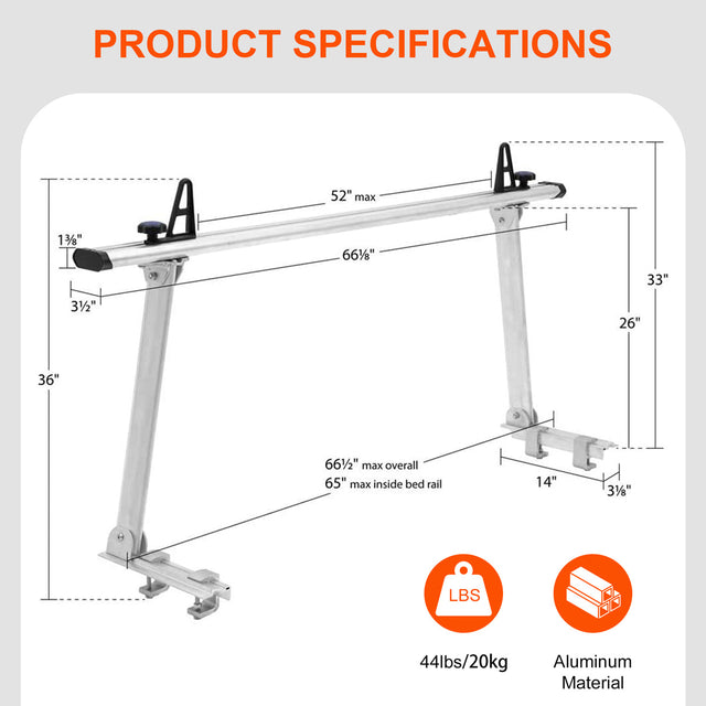 800 LBS Universal Aluminum Truck Rack, Heavy Duty Ladder Rack for Trucks & Pickups