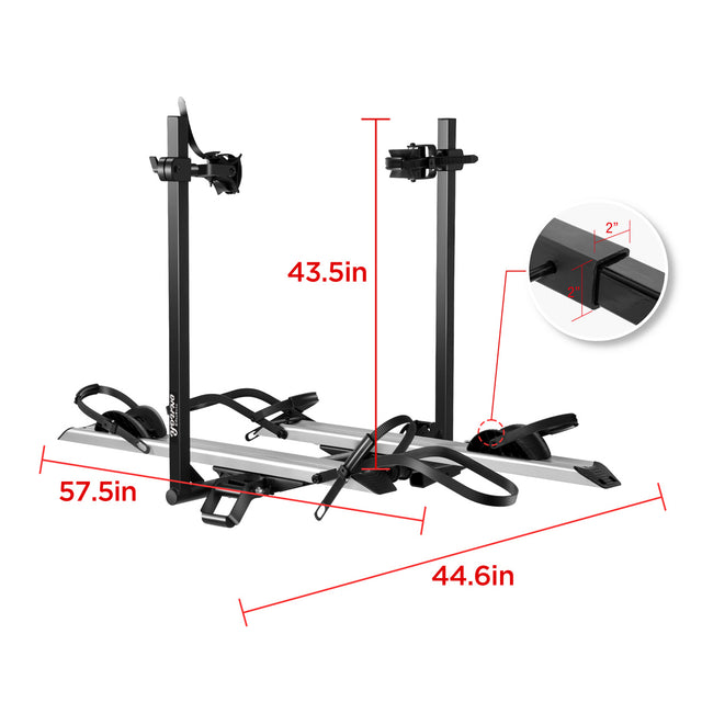 2-Bike Hitch E-Bike Rack, Easy Fold and Tilt, Silver Color