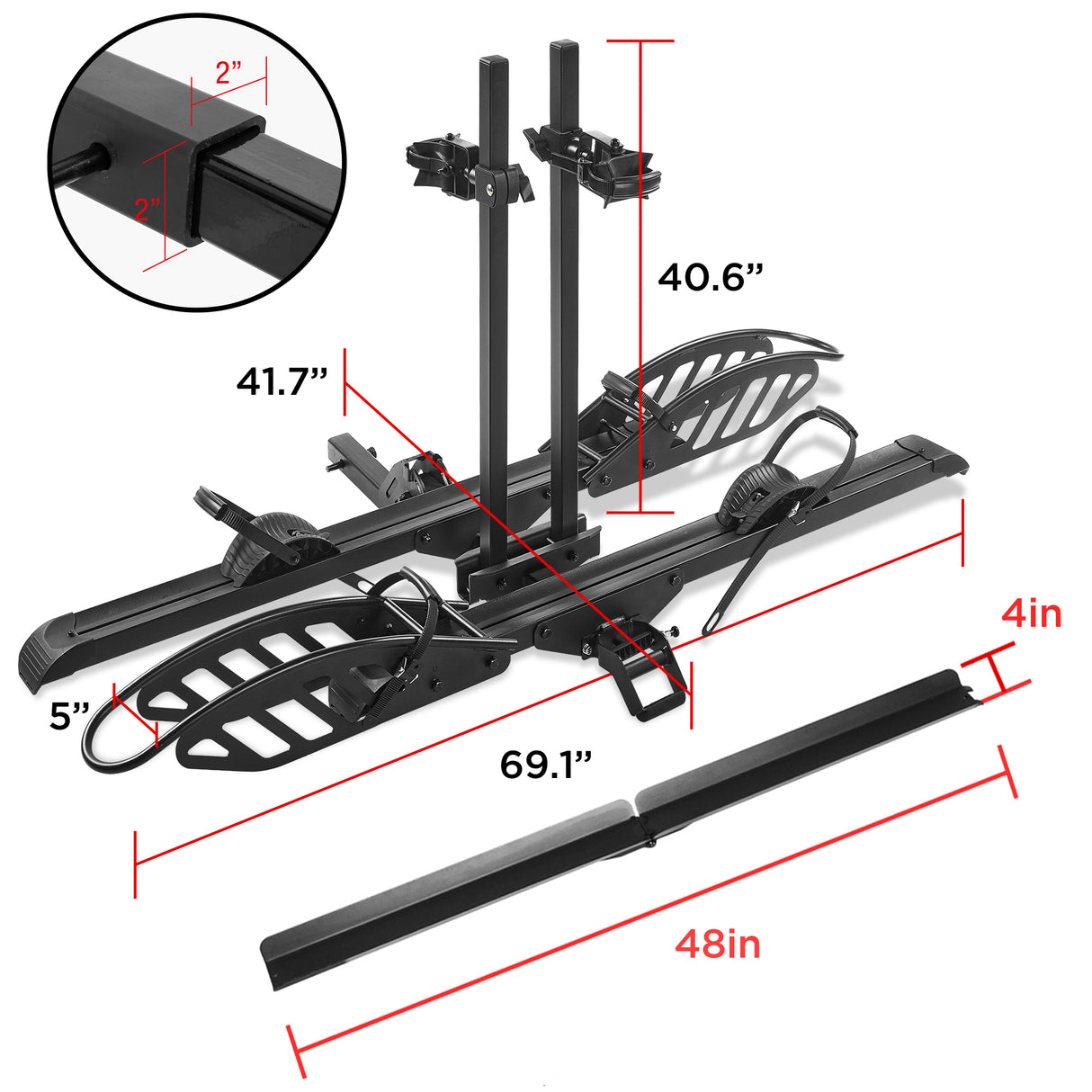 2-Bike Hitch E-Bike Rack with Ramp, Easy Fold and Tilt, Heavy Duty