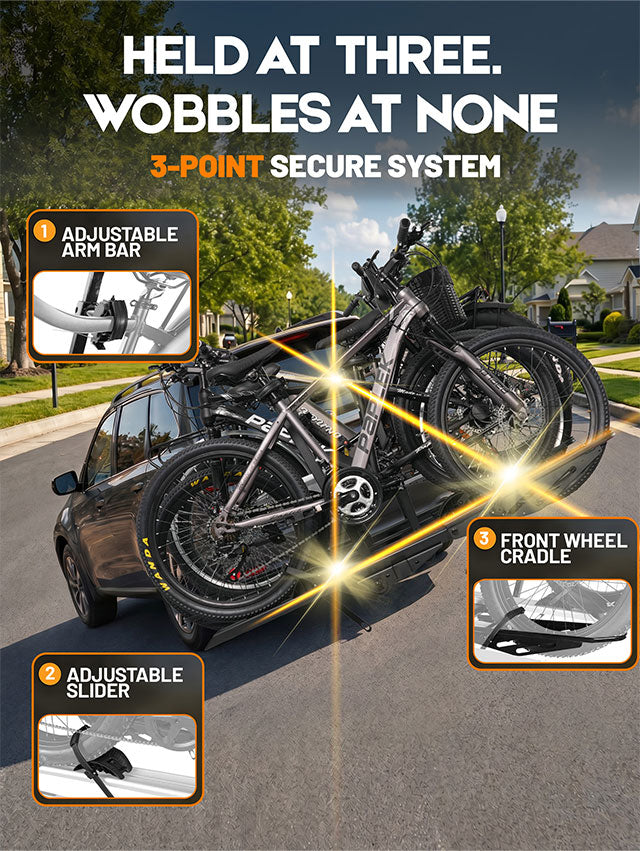 2+2 Add-On Hitch E-bike Rack, Expandable 4-Bike Carrier, 250 LBS Capacity