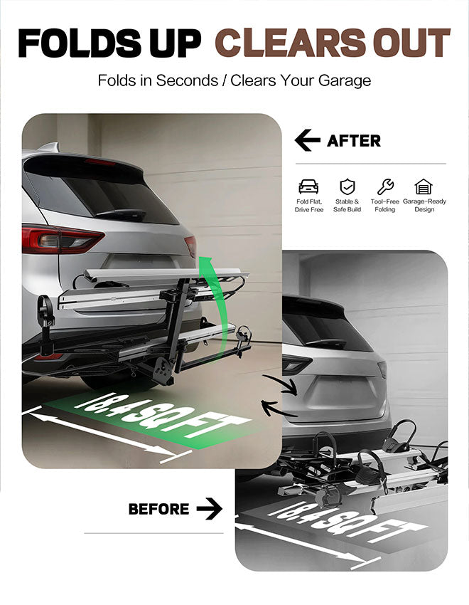 2-Bike Hitch E-Bike Rack with Ramp, Foldable