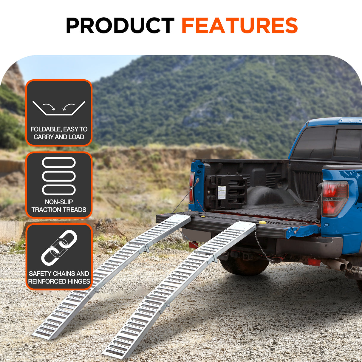 HEAVY-DUTY TRI-FOLD STEEL RAMPS FOR ATVS AND BIKES, 1000 LOAD CAPACITY