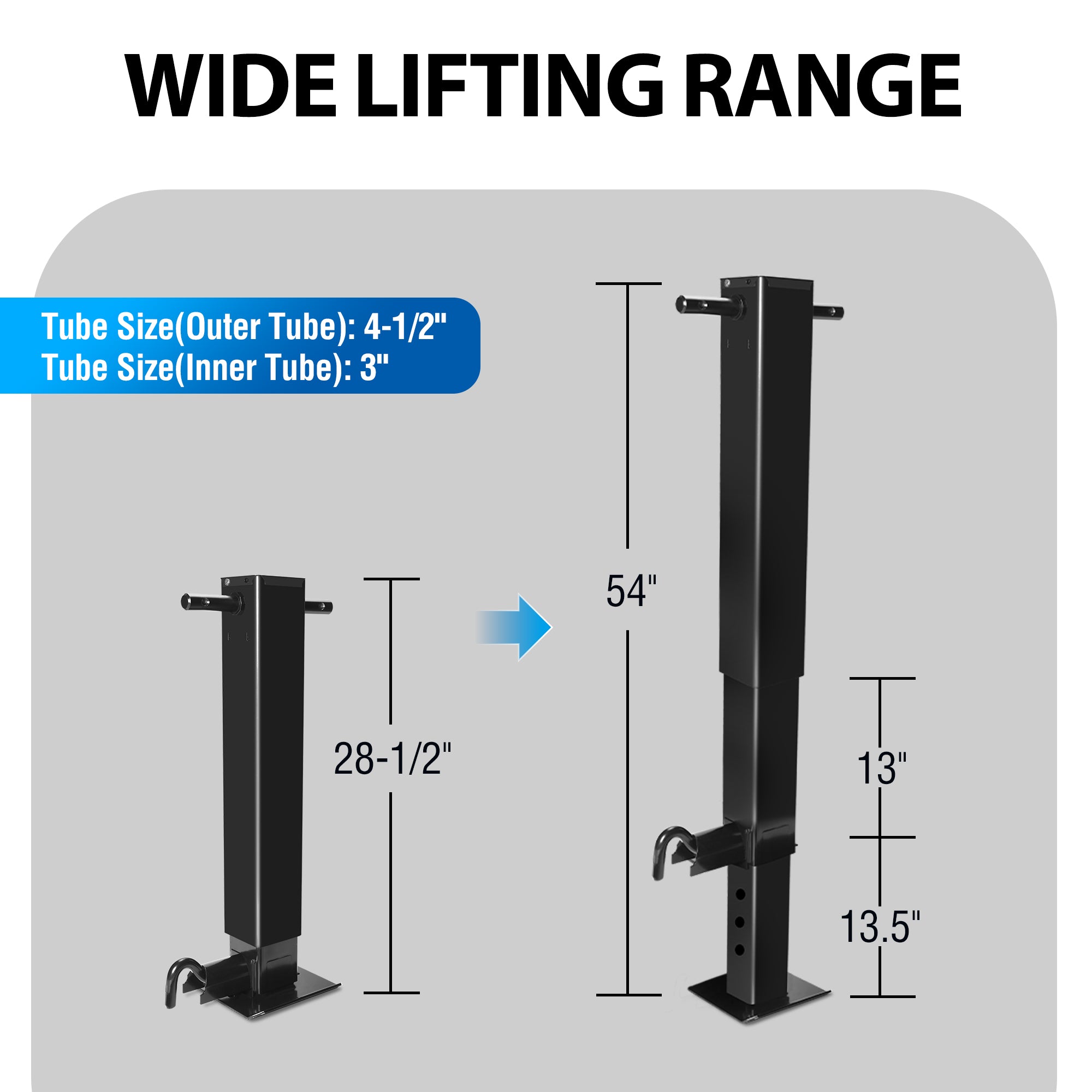 12000 LB Weld-On Side Pin Square Jack, Sidewind Dropleg