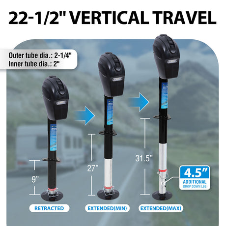 3500 LBS Elictric Trailer Jack, 12 Volt Power A-Frame Tongue Jack, 22.5'' Lift