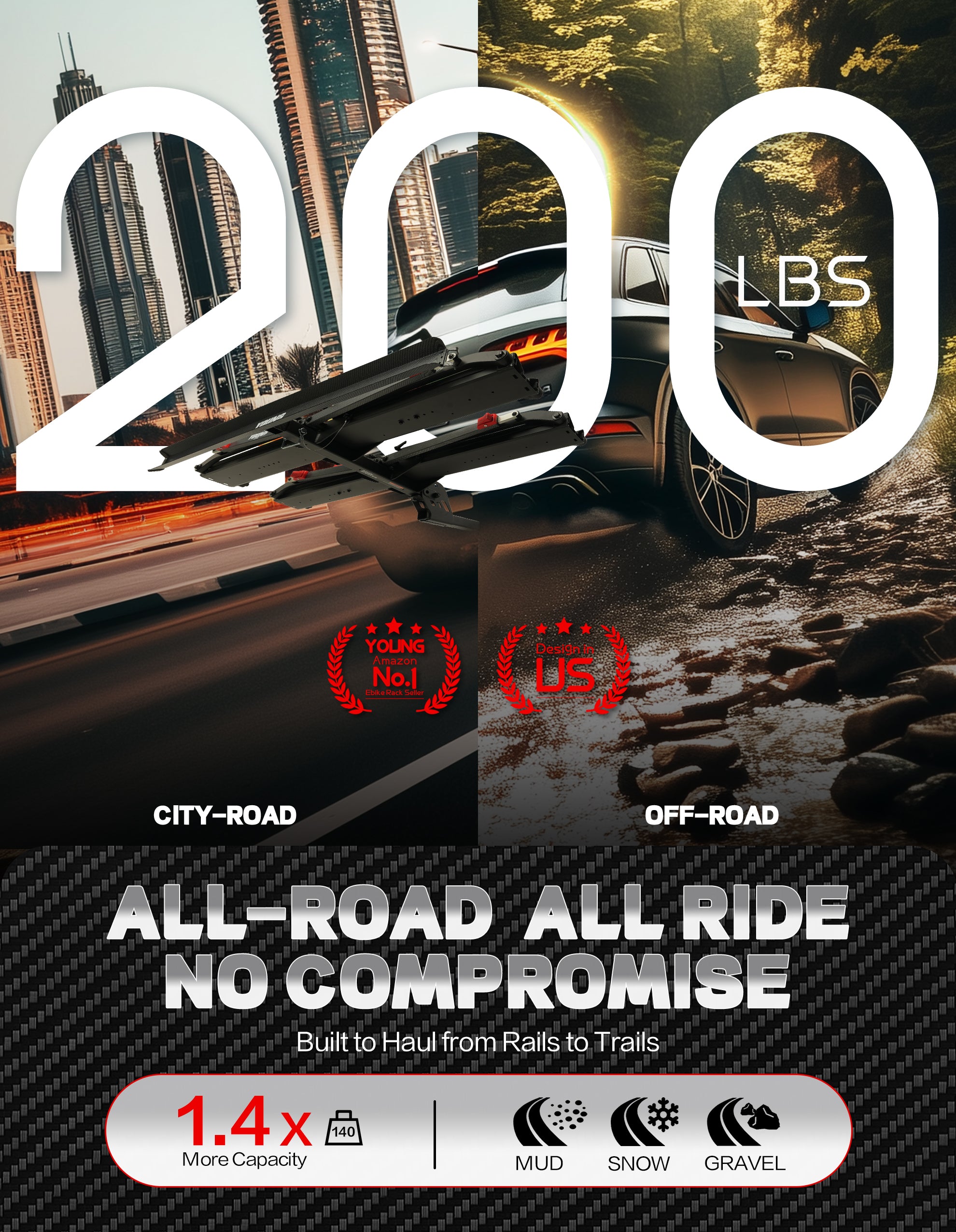 200lbs Capacity Tire-Clamp E-bike Rack with Ramp