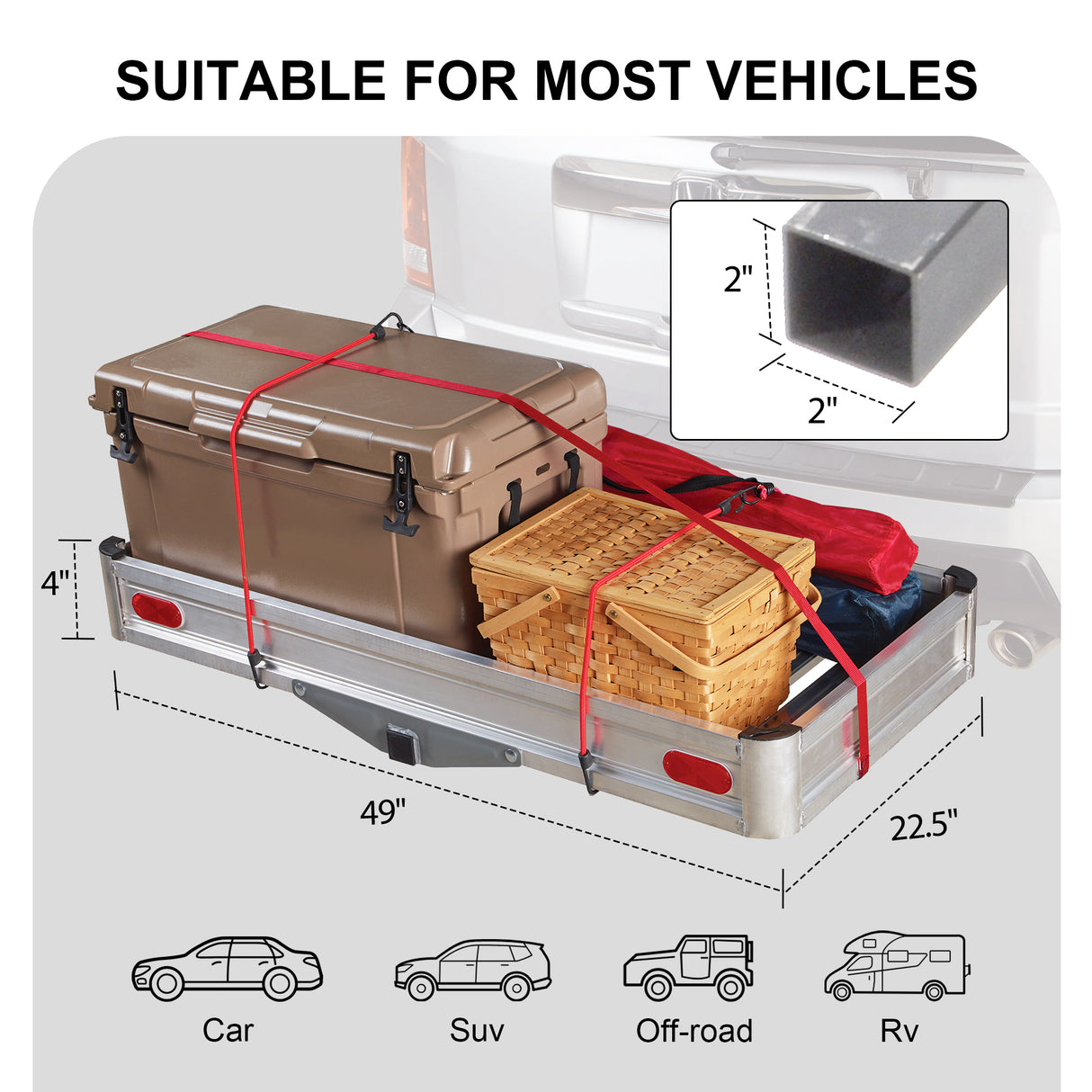 500 LBS Heavy-Duty Aluminum Cargo Carrier, Universal Hitch Mount Basket for 2'' Receivers, Large Luggage and Equipment Holder