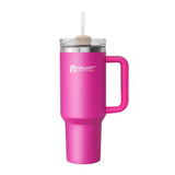 40oz Tumbler with Handle and Straw, Stainless Steel Leakproof Insulated Mug, Fuchsia