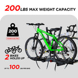 2-Bike Hitch Rack, Fat Tire Bike Carrier for Step-Through Bikes, Folding Design, Fits 2'' Receiver, 200 lbs Capacity