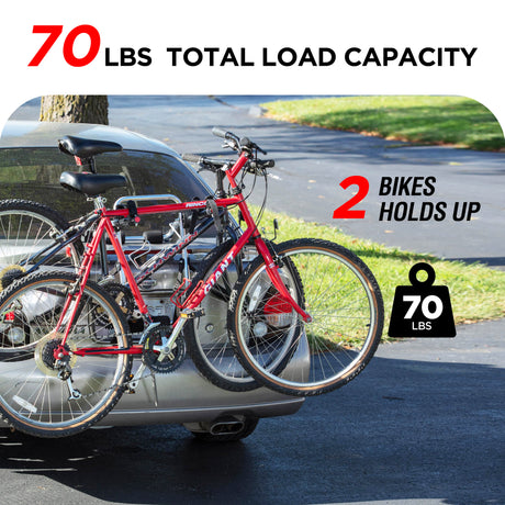 2-Bike Trunk Mount Rack, Lightweight Aluminum Bike Carrier, 70 LBS Capacity