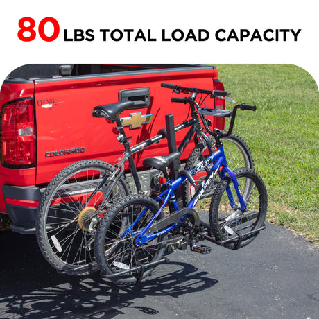 2-Bike Hitch Bike Rack, Pin Clip Folding Bike Carrier, 80 LBS Capacity, Fits 2'' and 1.25'' Receiver