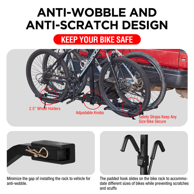 2-Bike Hitch Bike Rack, Knob Folding, 80 LBS Capacity
