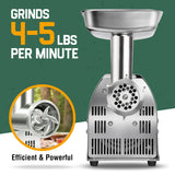 #8 300W Electric Meat Grinder, 1/2 HP Stainless Steel Meat Mincer, with Versatile Grinding Plates, Sausage Stuffer Maker