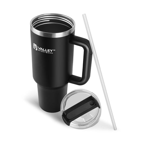 40oz Tumbler with Handle and Straw, Stainless Steel Leakproof Insulated Mug, Black