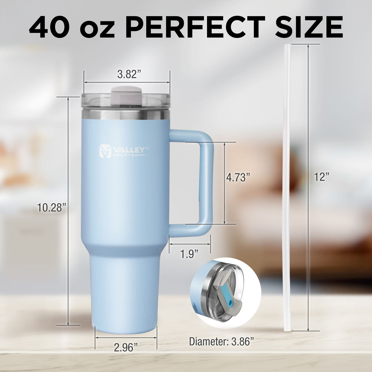 40oz Tumbler with Handle and Straw, Stainless Steel Leakproof Insulated Mug, Quencher