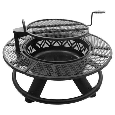 47“ Steel Round Fire Pit with BBQ Grate for Patio Outdoor, Wood Burning Firepit