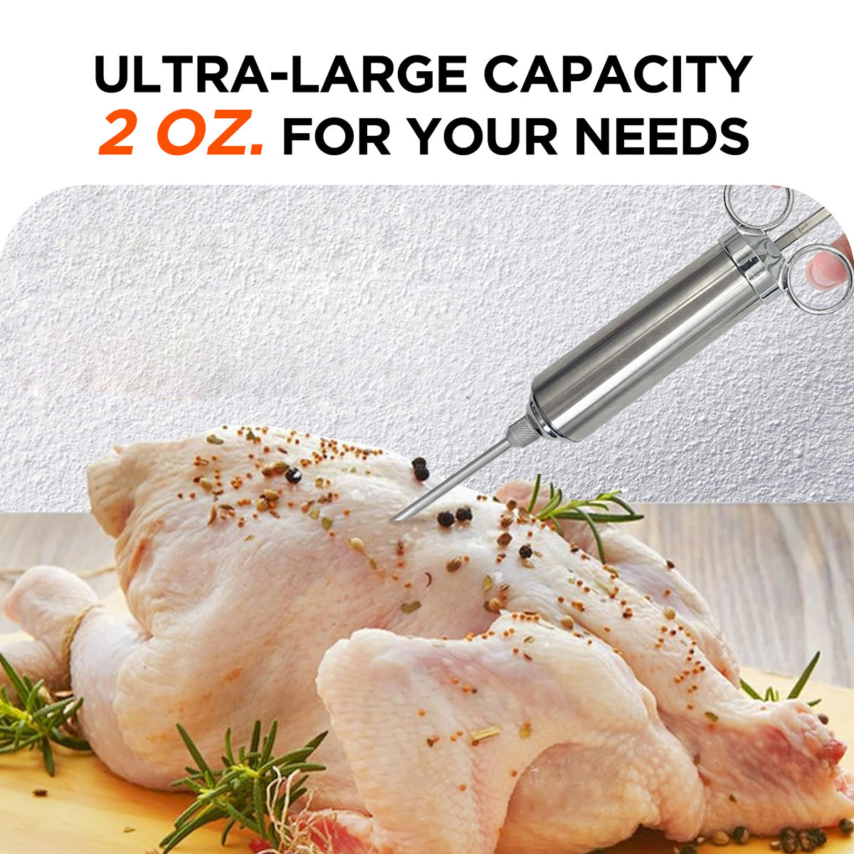 Stainless Steel 2 oz Turkey Injector, Heavy-Duty Meat Injector for Marinades and Juices, Perfect for Roasts and BBQ