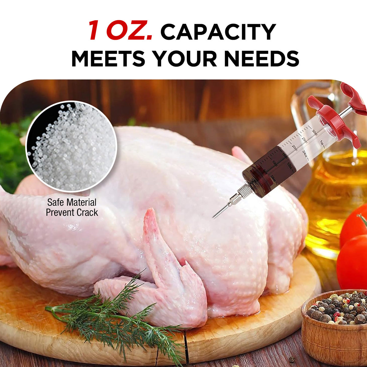 Meat Injector, Portable Plastic Marinade Turkey Injector Syringe with Screw-on Meat Needle