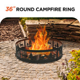 36 Inch Fire Ring with 360° Forest & Wildlife Design, Portable Steel Fire Pit Ring for Outdoor Camping