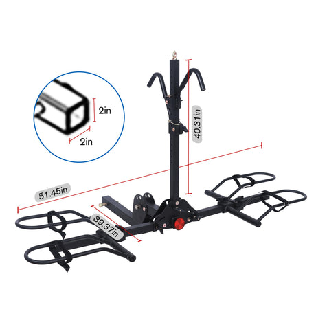 2-Bike Hitch Bike Rack, Folding Fat Tire Bike Carrier, 200 LBS Capacity, Fits 2'' Receiver