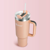 40oz Tumbler with Handle and Straw, Stainless Steel Leakproof Insulated Mug, Beige Rose