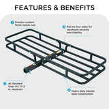 500 LBS Hitch Cargo Carrier, Heavy Duty Steel  Cargo Basket, Fits 2" Receivers,  53.5" x 19.5" x 4", Heat-Resistant, Durable, Easy Assembly