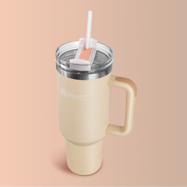 40oz Tumbler with Handle and Straw, Stainless Steel Leakproof Insulated Mug, Rose Quartz