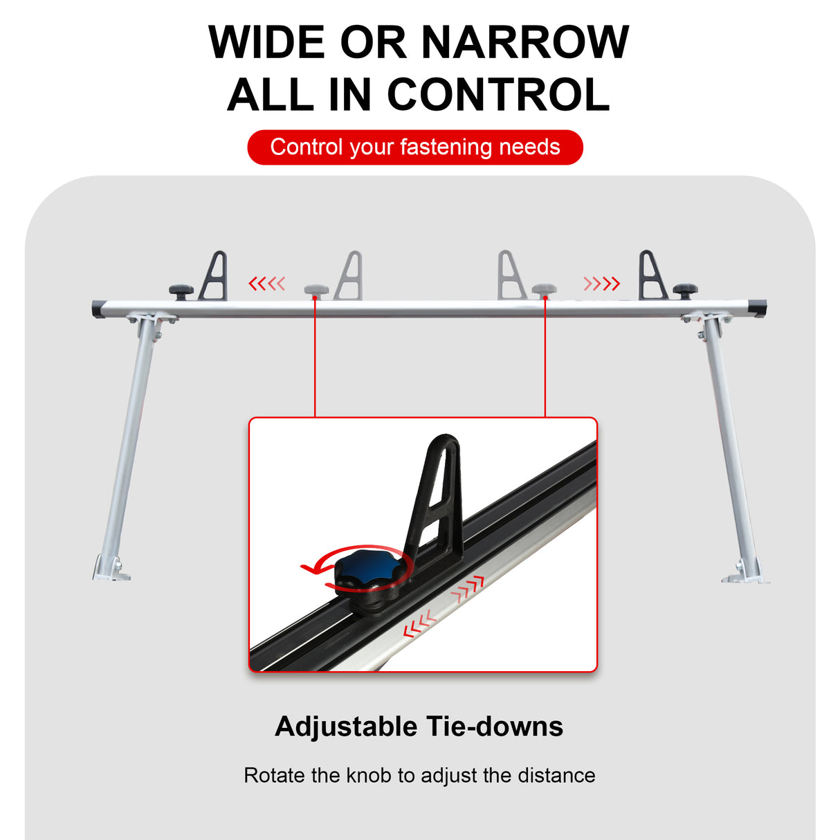 Universal Aluminum Truck Rack, 800 LBS Capacity, Two-Bar Set