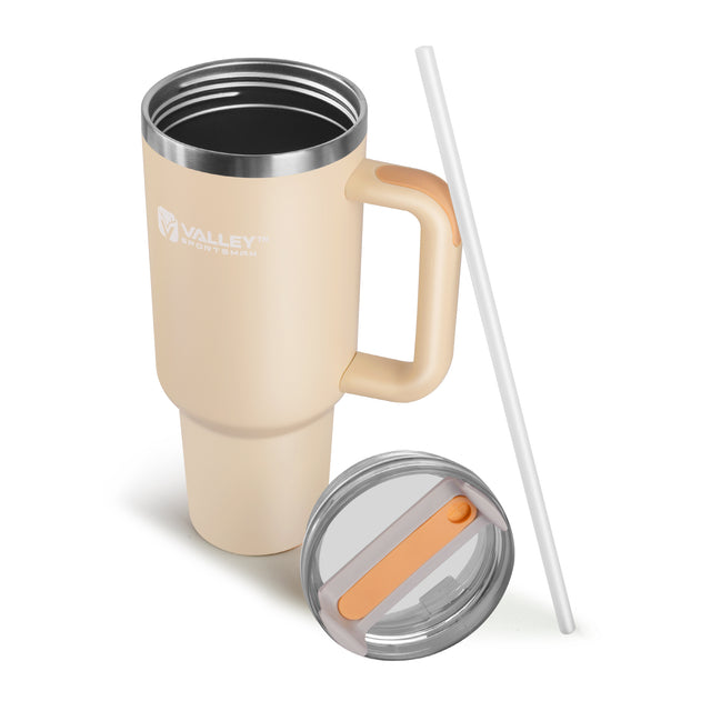 40oz Tumbler with Handle and Straw, Stainless Steel Leakproof Insulated Mug, Rose Quartz