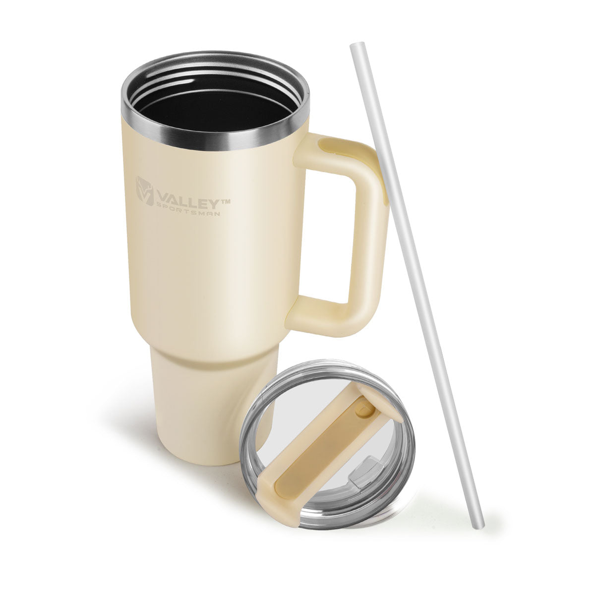 40oz Tumbler with Handle and Straw, Stainless Steel Leakproof Insulated Mug, Crystal Cream