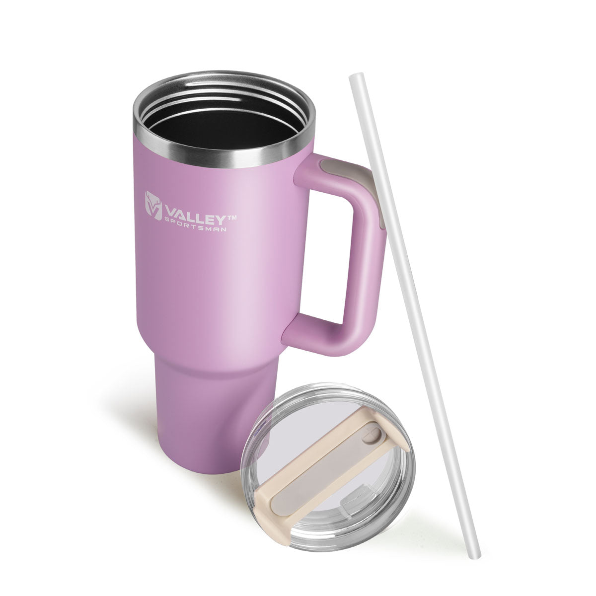 40oz Tumbler with Handle and Straw, Stainless Steel Leakproof Insulated Mug, Light Purple