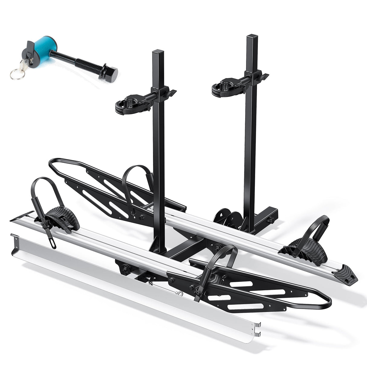 2-Bike Hitch E-Bike Rack with Ramp, Foldable with Lock
