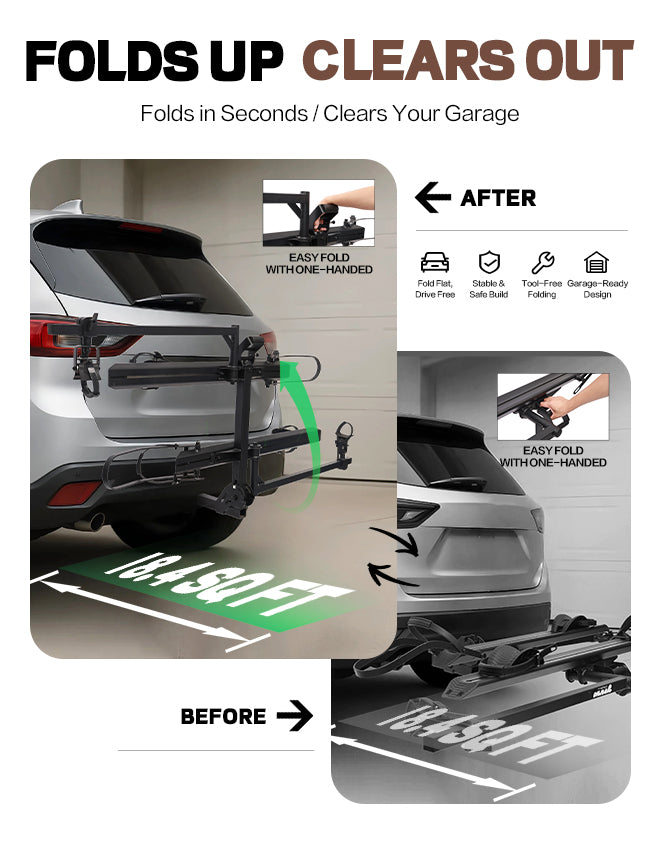 2-Bike Hitch E-Bike Rack with Ramp, Easy Fold and Tilt