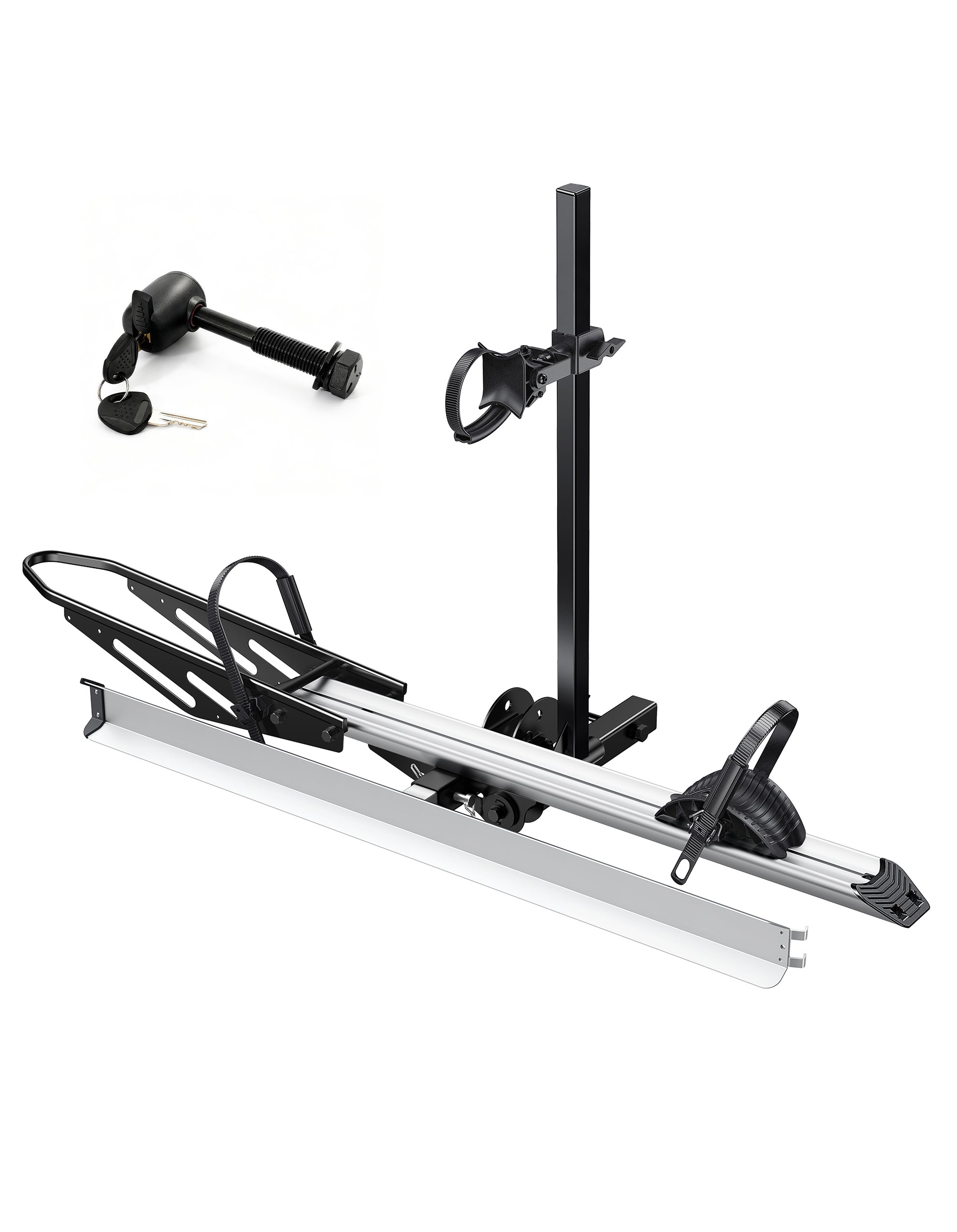 Single Hitch E-Bike Rack with Ramp, Foldable with Lock