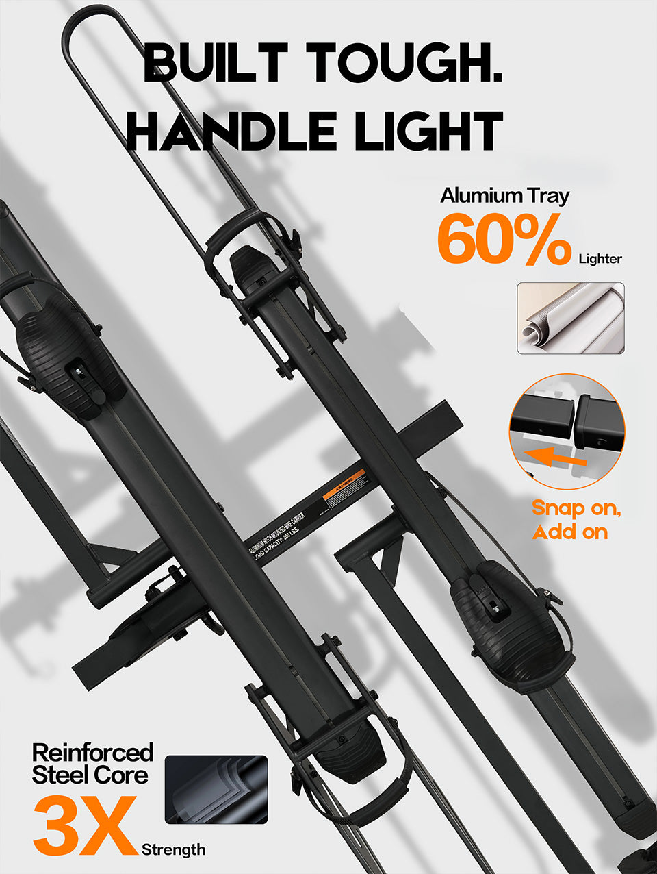 Expandable Add-On Compatible, 4187 2-Bike Hitch Mount Rack for E-Bikes, 200 LBS Heavy-Duty Bike Carrier, Fits 5" Fat Tire & 52" Wheelbase, Foldable Design for Cars SUVs Trucks RVs with 2" Receiver